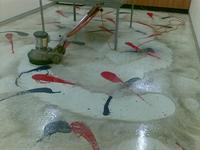 Painted floors - These painted floors are being machine scrubbed.